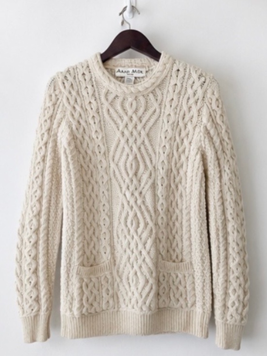 Aran Mor Sweaters - Aran Mor Merino Wool Cable Knit Fisherman Crewneck Sweater